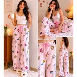 Katie Kime Zodiac Pajama Pants Size Large Light Pink Pull On Wide Leg Striped